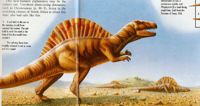 Спинозавры греются на утреннем солнце